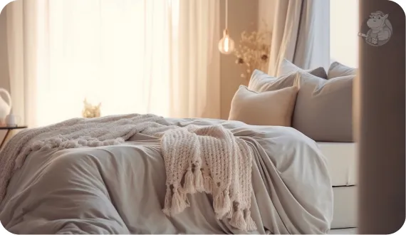 estetycznie pościelone łóżko w eleganckiej sypialni